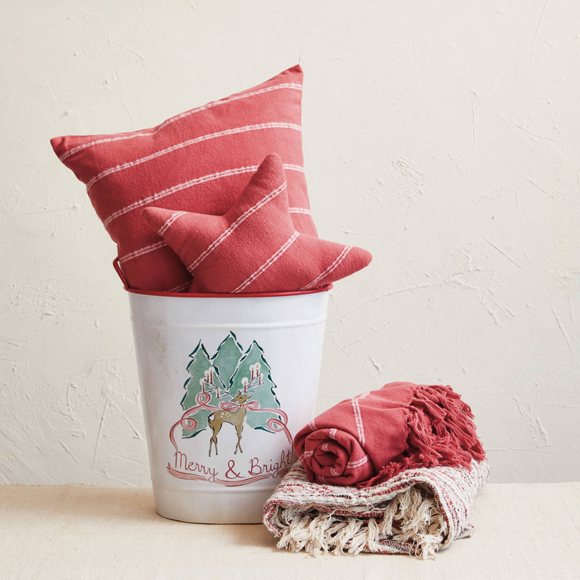 Hello Honey® 16" Red & White Stripes Star-Shaped Brushed Flannel Throw Pillow